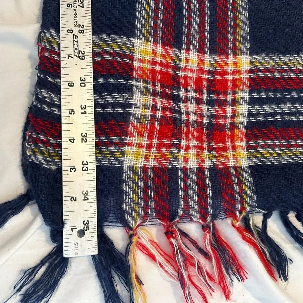 #8539 SIMONETTA BLUE RED CHECKERED TARTAN CASHMERE SCARF 29X70